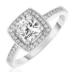 FANTASTICAL Engagment Ring Sterling Silver Square Halo Ring with Cubic Zirconias